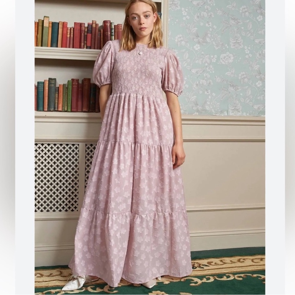 Sister Jane Pink tiered Maxi Dress with Puff Sleeves